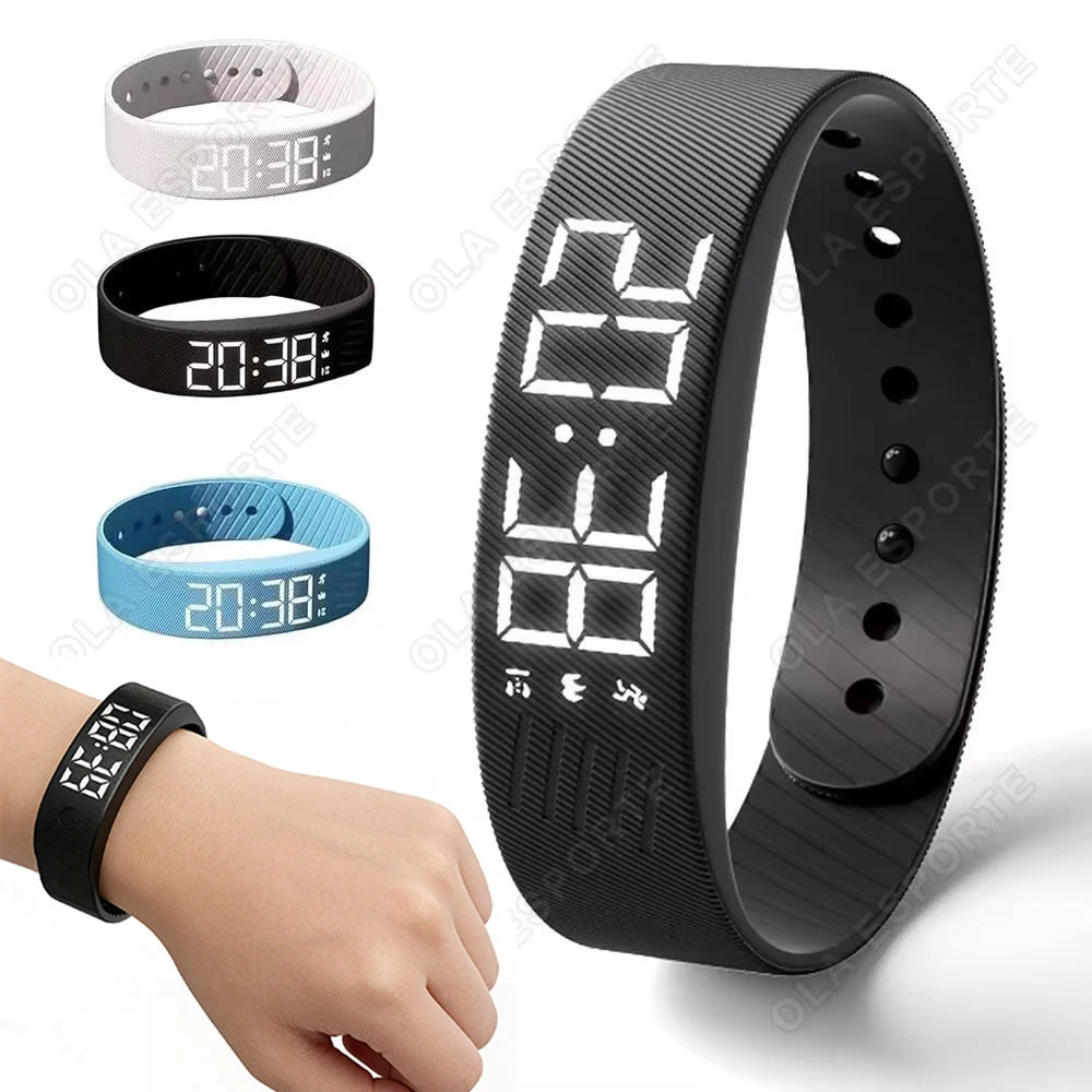 LED Digital Alarm Clock Watch Adjustable Snooze-Proof Alarm Bracelet with Running Pedometer Waterproof Vibrating Alarm HT30