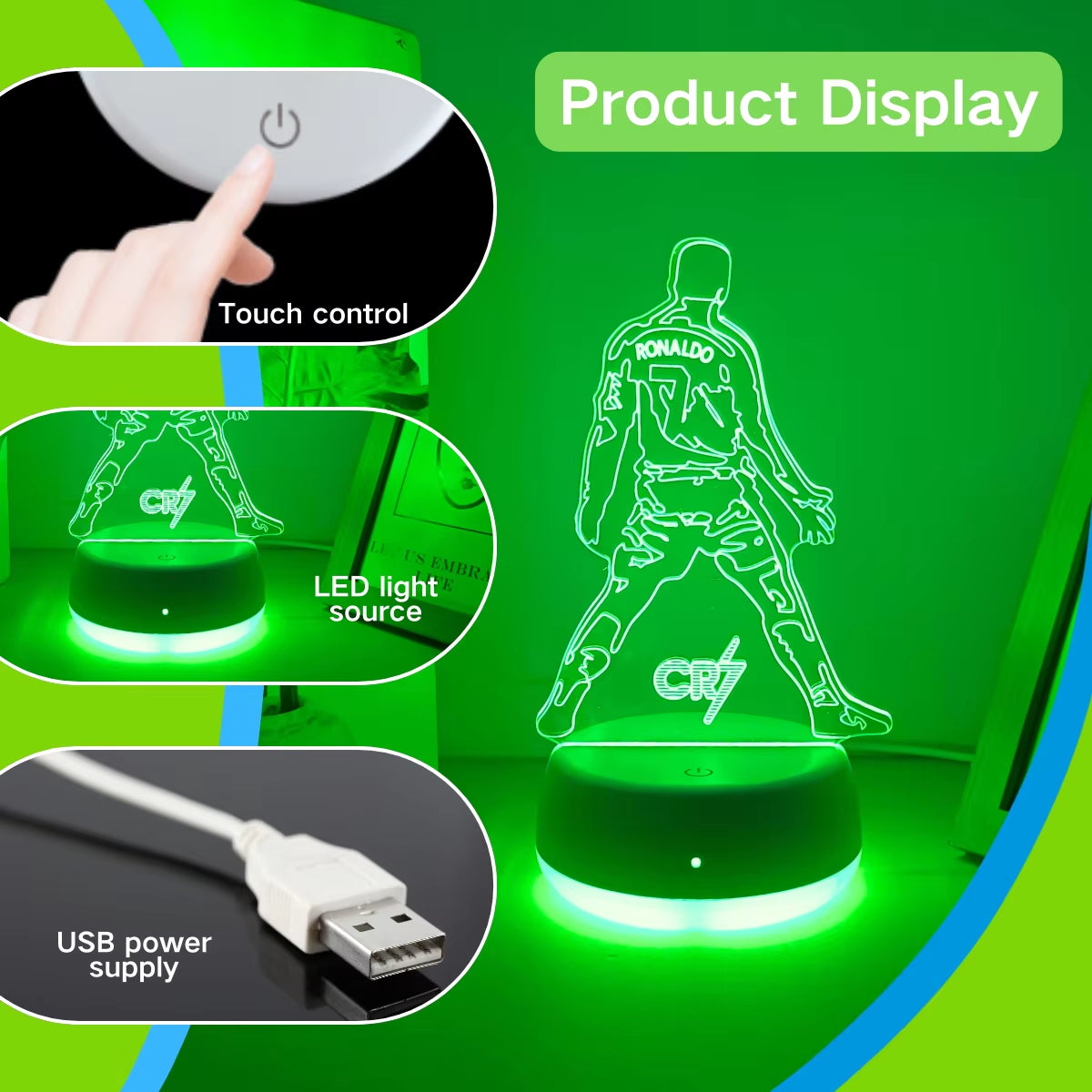 1Pc Athlete Shaped 3D Night Light, USB Powered Touch Switch with Seven Color Conversion, Uniform Light, Soft Lighting